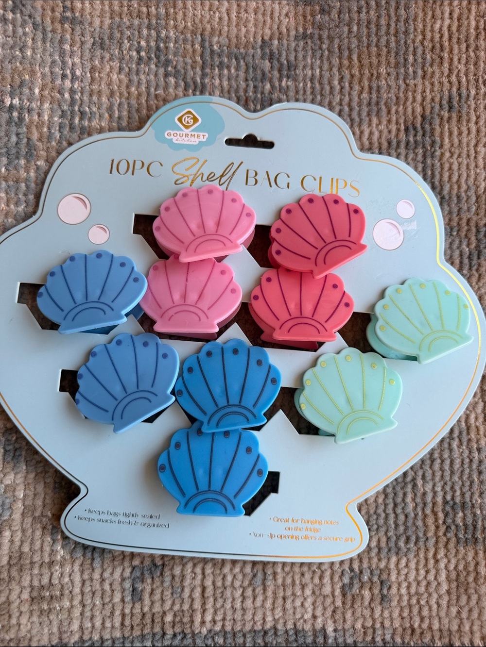 Shell Bag Clips - Blue, Pink, Mint (10-Pack)